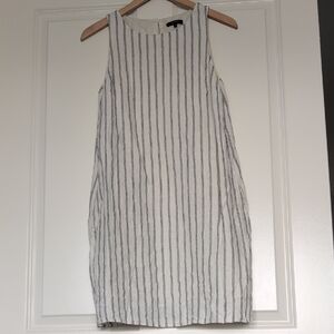 Quince Linen Tank Dress In Black/White Stripe